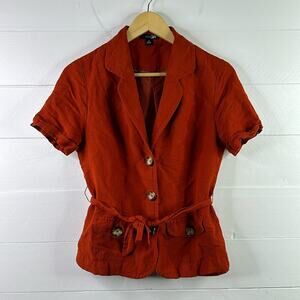 EAST 5TH Burnt Orange Linen Short Sleeve Single Breast Blouse Shirt Top Size S